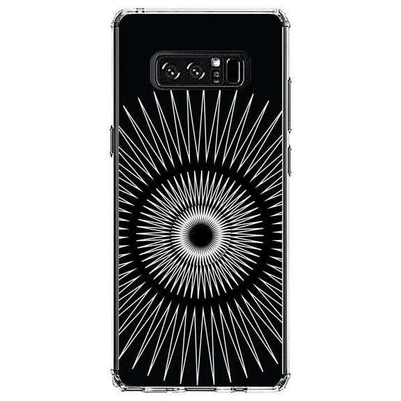 DistinctInk Clear Shockproof Hybrid Case for Samsung Galaxy Note 8 - TPU Bumper, Acrylic Back, Tempered Glass Screen Protector - Black White Star Bursts