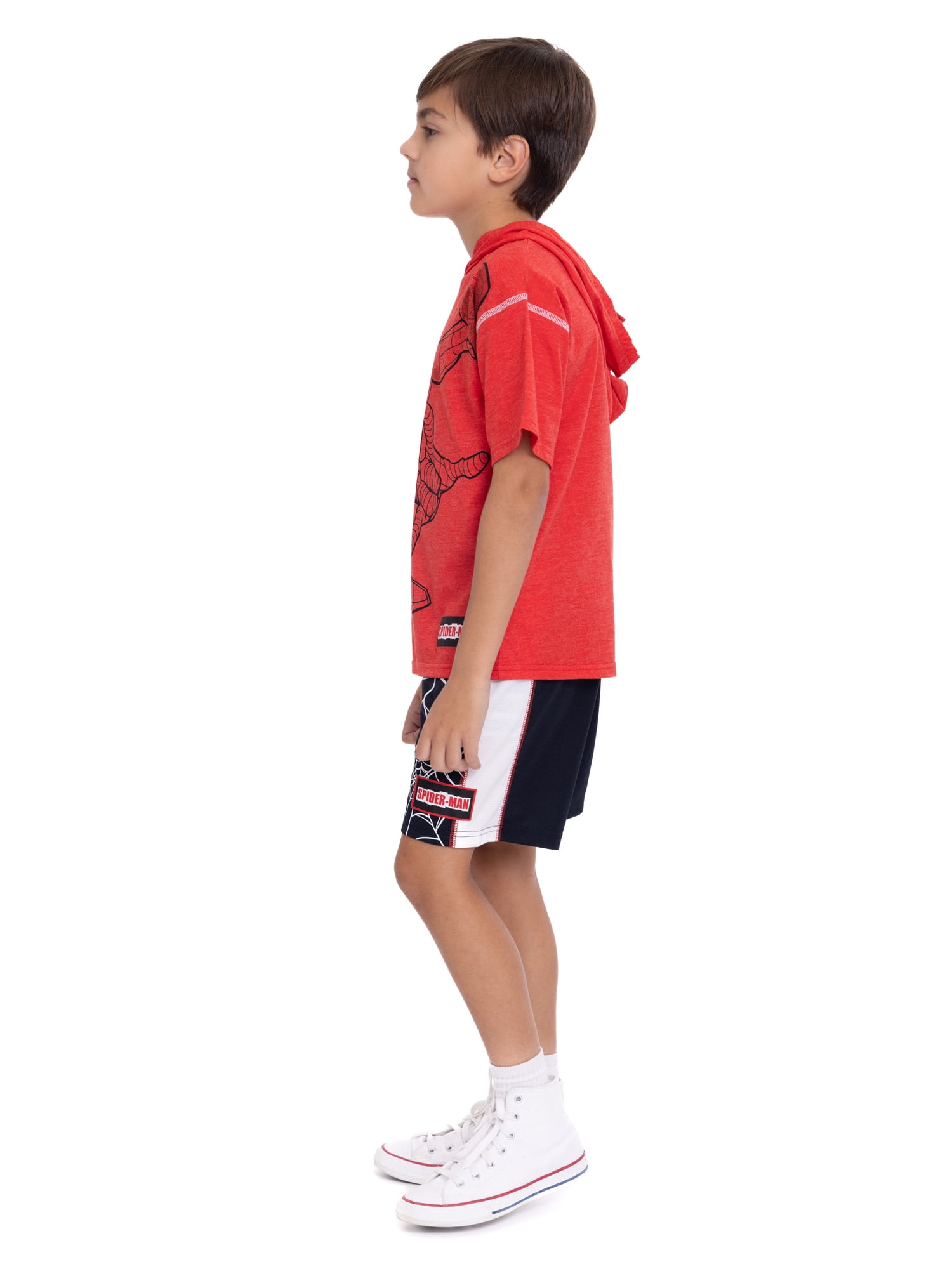 Spider-Man Boys Hooded Cosplay Tee and Shorts, 2 Piece Outfit Set, Sizes 4-10