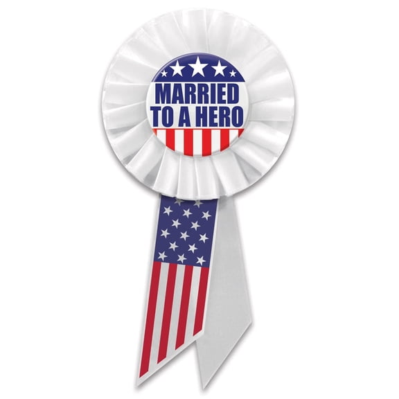 Beistle RS518 Married To A Hero Patriotic Fabric Rosette, White