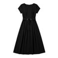 thumbnail image 5 of Xaqiouau Women's V Neck Cap Sleeve Midi Dress with Belted Waist Pleated A-Line Flare Casual Work Party Dress, 5 of 6