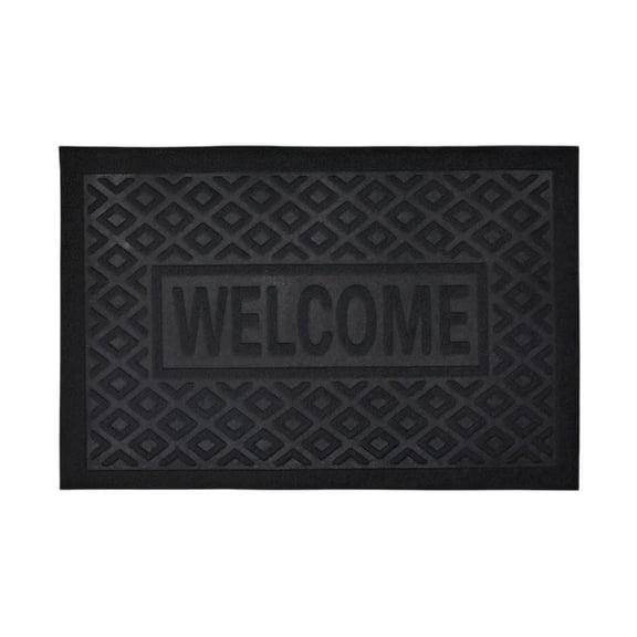23.6x15.7-inch 3D Embossed Welcome Mat | Non-Slip PVC Door Mat Heavy Duty Scratch-Resistant Indoor/Outdoor Rug (Black/Gray/Red 0.79lb)