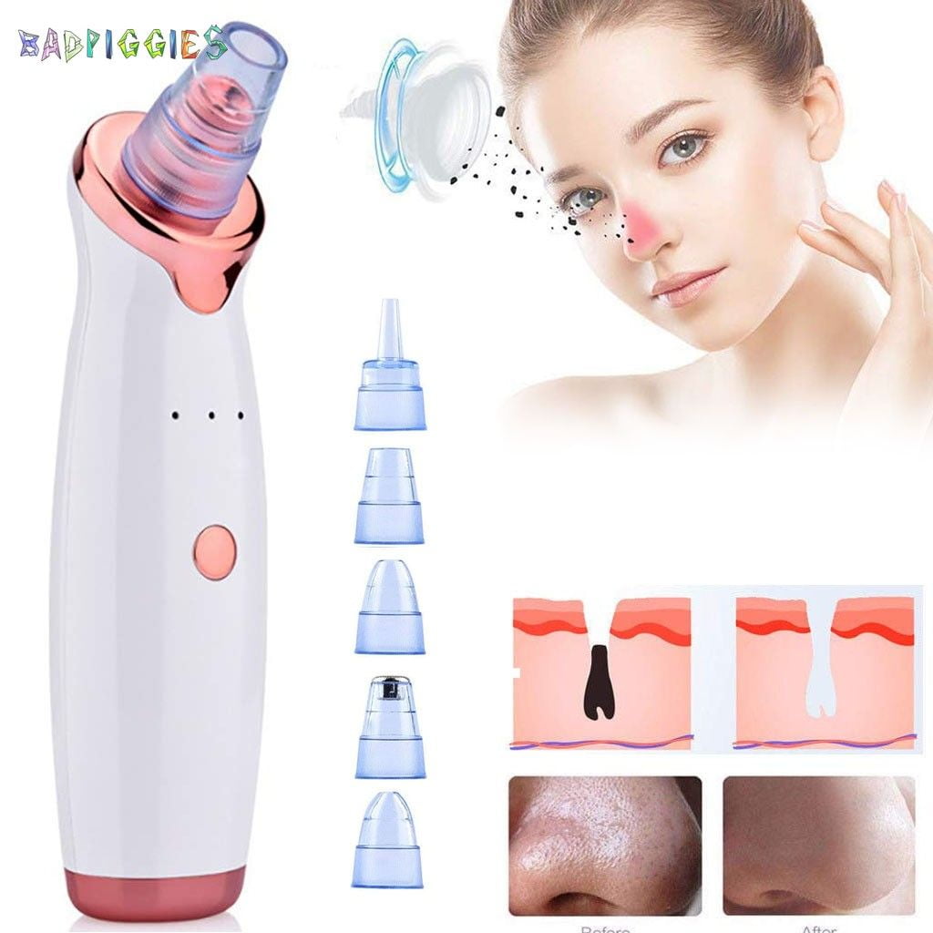 BadPiggies Electric Blackhead Vacuum Remover, Facial Pore Sucker Whitehead Blackhead Removal Cleansing Tool for Men and Women, White