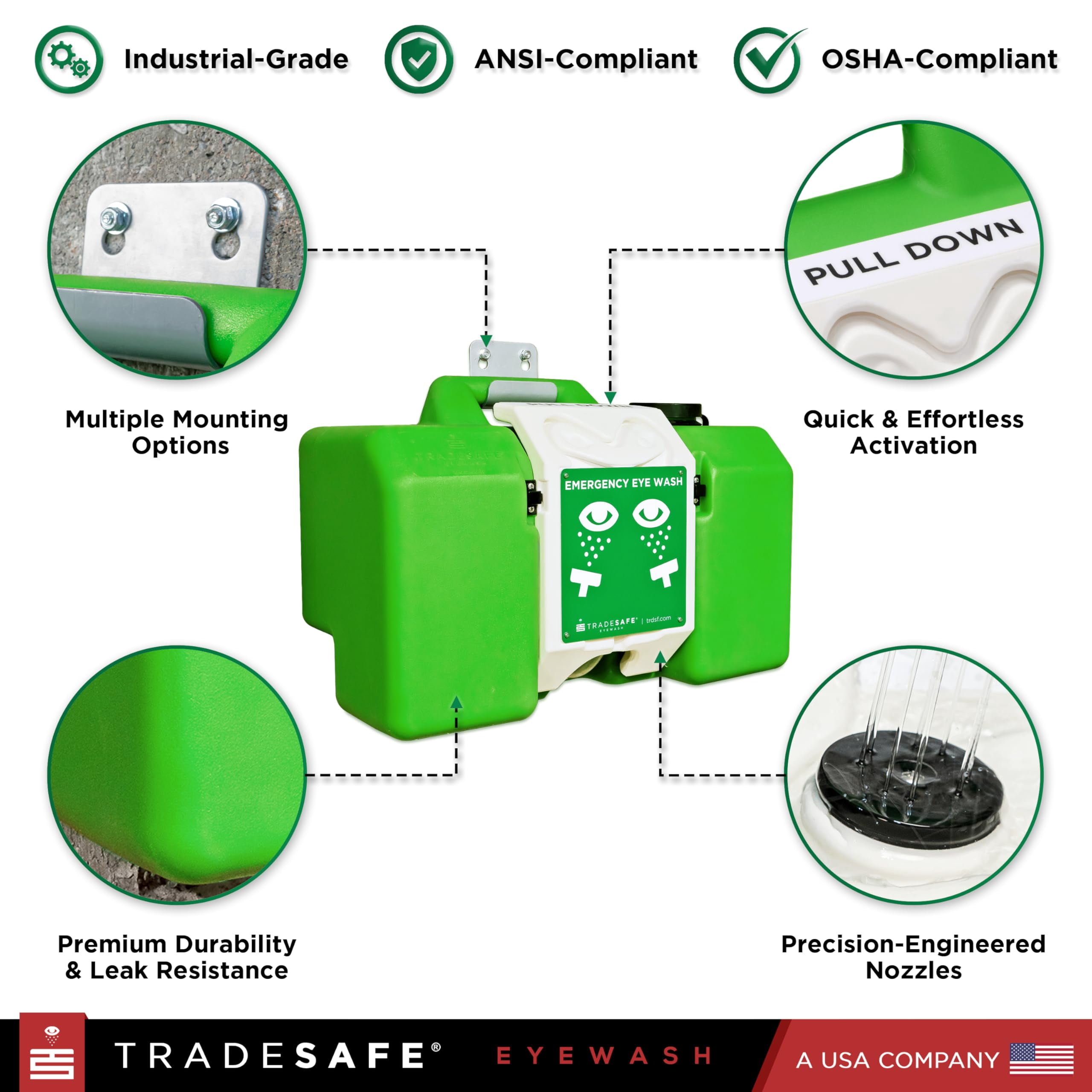 TRADESAFE Portable Eye Wash Station, Emergency Eye Wash Station OSHA Approved, 8 Gallon Capacity