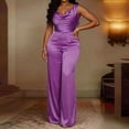 thumbnail image 2 of JULMCOMO Satin Jumpsuits for Women V Neck Sleeveless Dressy Jumpsuits Cinched Waist Wide Leg Evening Party Summer Outfits Purple M, 2 of 7
