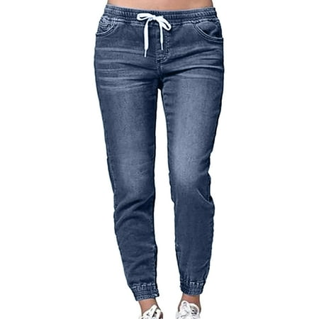 wofedyo Jeans for Women Women s Mid Waisted Poket Lace Up Lantern Jeans Pants Denim Casual Trousers Pants for Women