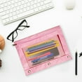 thumbnail image 5 of Hvmvliv 3 Rings Pencil Case with Zipper, Pencil Pouch with Clear Window 2 Pack for Office Classroom Supplies Pink, 5 of 9