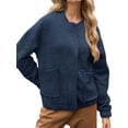 thumbnail image 4 of Spring Fall Women Long Sleeved Zipper Varsity Jacket Casual Bomber Jacket, 4 of 7