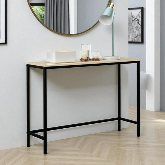IVV Industrial Entryway Table, Single Layer Console Table with Light Walnut MDF Top & Black Metal Frame, for Porch, Foyer, Hallway, 41.34"L x 11.81"W x 27.95"H