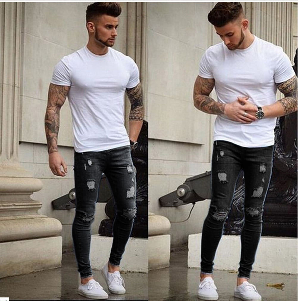 black designer ripped jeans mens