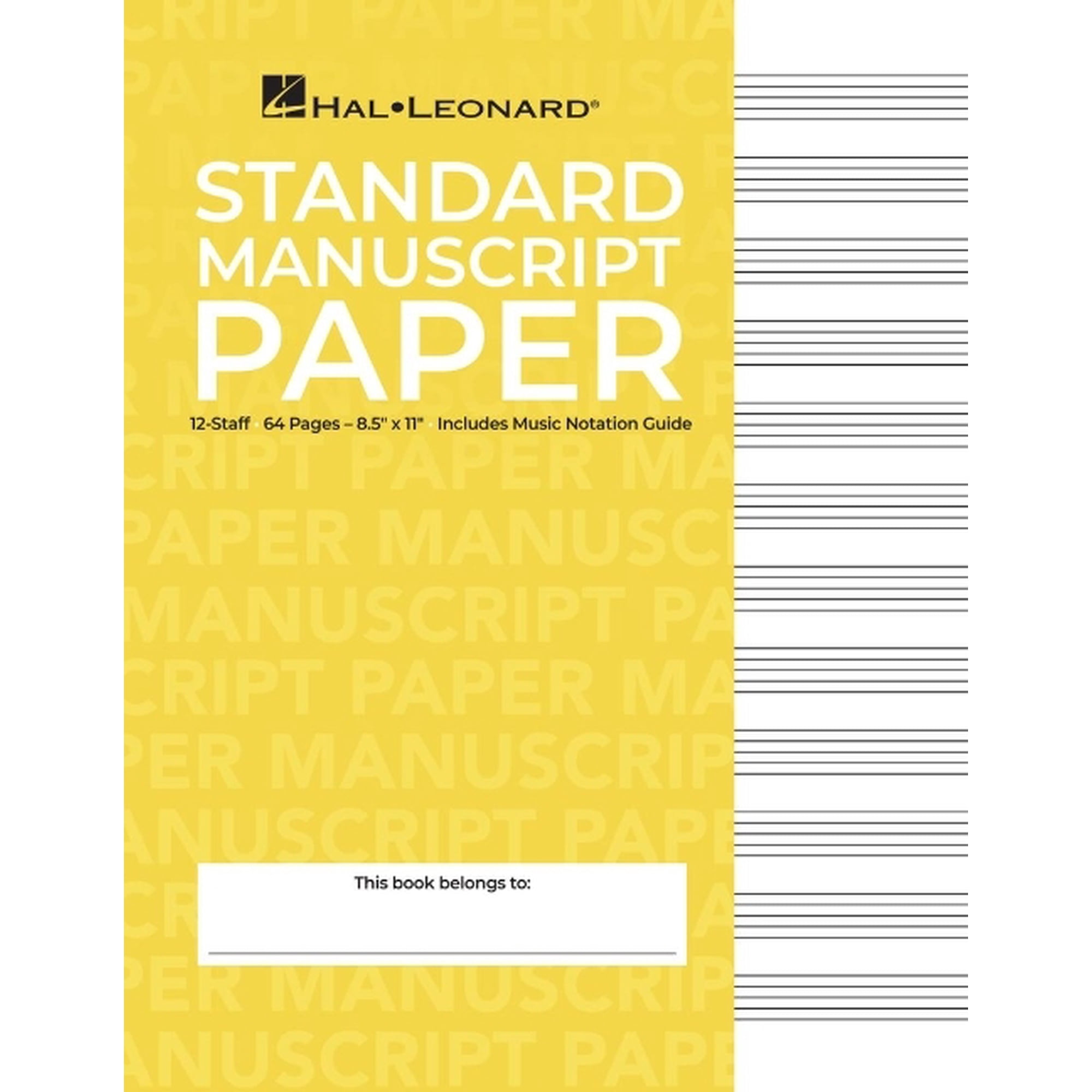 Standard Manuscript Paper Yellow Cover 12 Staves Per Page Music Composition Notebook for Students and Teachers Blank She, (Paperback)