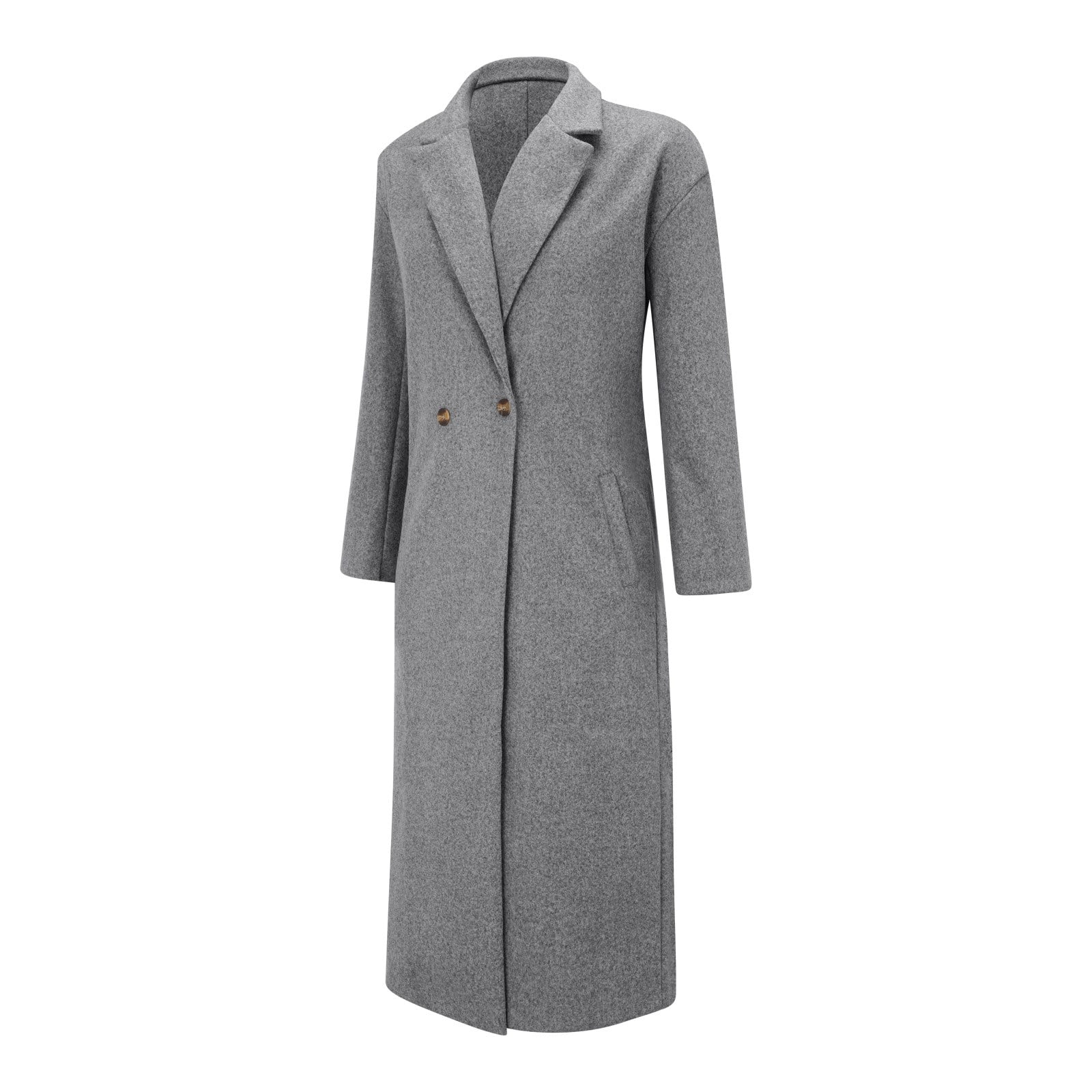 ジャケット・アウター DOUBLE WOOL LONG COAT - GREY Gray Jackets for Women's Winter Double Breasted Wool Coat Long