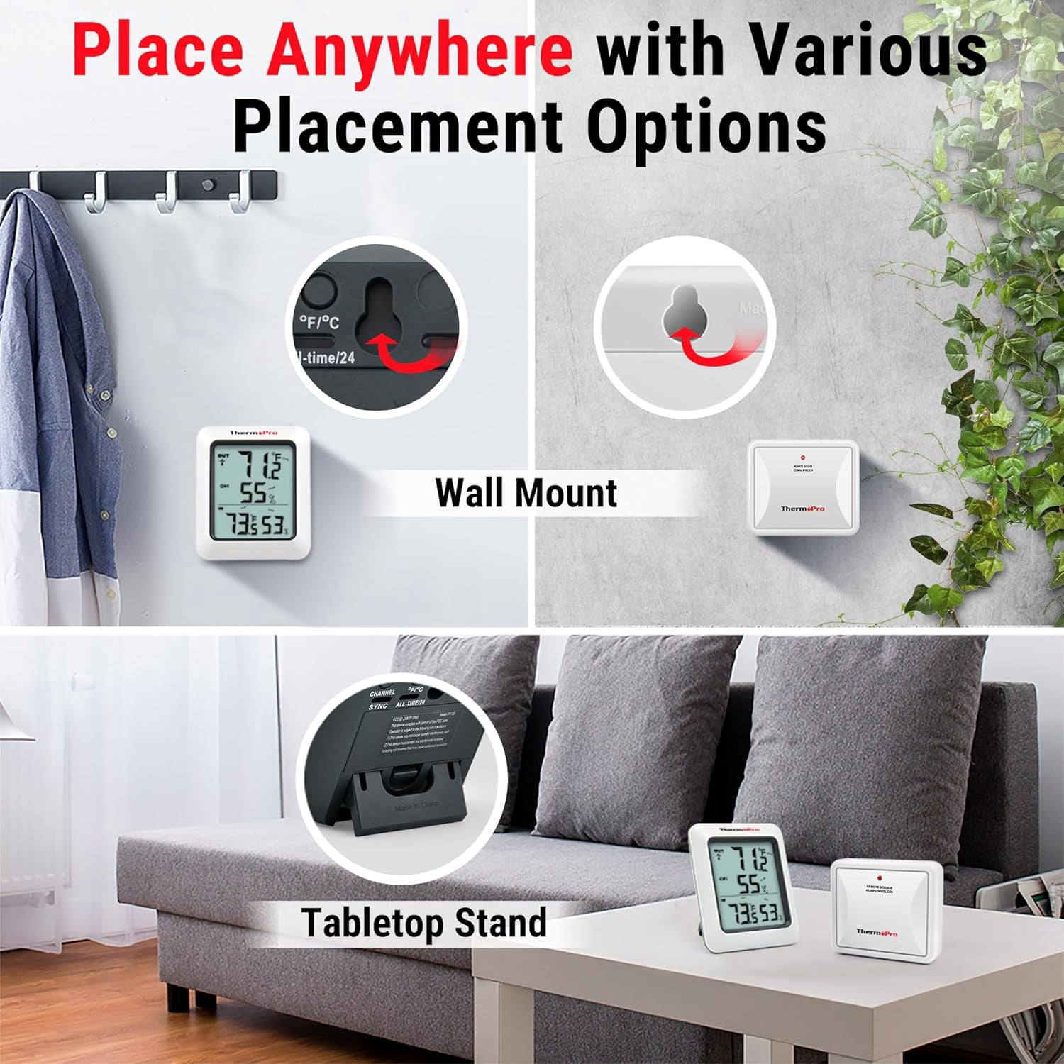 TP60 Digital Hygrometer Outdoor Thermometer Wireless Temperature and Humidity Gauge Monitor Room Thermometer with 500ft/150m Range Humidity Meter