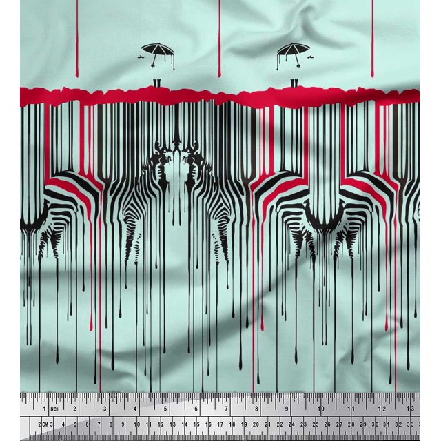 Soimoi Green Rayon Fabric Umbrella & Wild Animal Skin Decor Fabric Printed BTY 56 Inch Wide