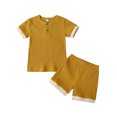 thumbnail image 1 of Xingqing Toddler Baby Boy Girl Summer Short Set Unisex Ribbed Short Sleeve T-Shirt Tops+Short Pants Outfits, 1 of 6