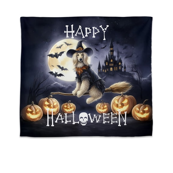 Happy Halloween Afghan Hound Witch Pumpkins Bats Tapestry Dog Lover Wall Hanging Backdrop Home Decor - 13012
