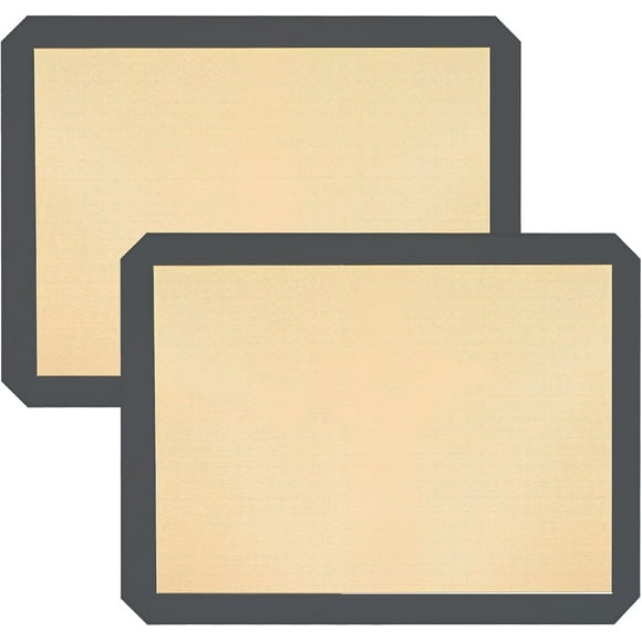 Tapis de Cuisson en Silicone, 16.5"x11.6 Pouces Lot de 2 Tapis de Cuisson Réutilisables en Silicone, Feuilles de Cuisson Antiadhésives, Tapis de Cuisson Sûrs pour Aliments Peuvent Être Utilisés pour Cuire des Biscuits, du Pain, des Pizzas