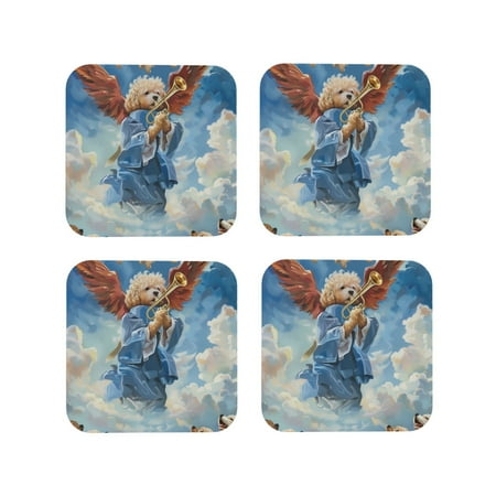 

Lukts Dog Angel Ascension Print Leather Drinks Coasters Set of 4 Suitable or Drinks Furniture Protection and Easy Clean up-Square
