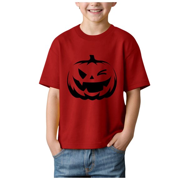 CMSHTD Halloween Shirts for Kids Boys Short Sleeve Fall, Toddler Boys Children T-Shirts Cute Tops, Red Size 2-3 Years
