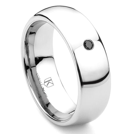 Titanium Kay Cobalt Xf Chrome 8MM Solitaire Black Diamond Dome Comfort Fit Wedding Band Ring Sz 10.0