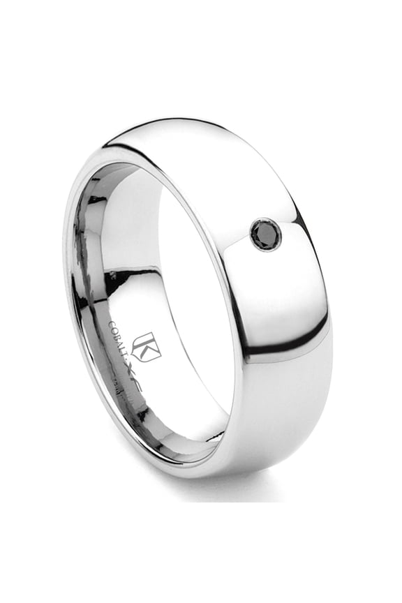 Cobalt Xf Chrome 8MM Solitaire Black Diamond Dome Comfort Fit Wedding Band Ring Sz 10.0