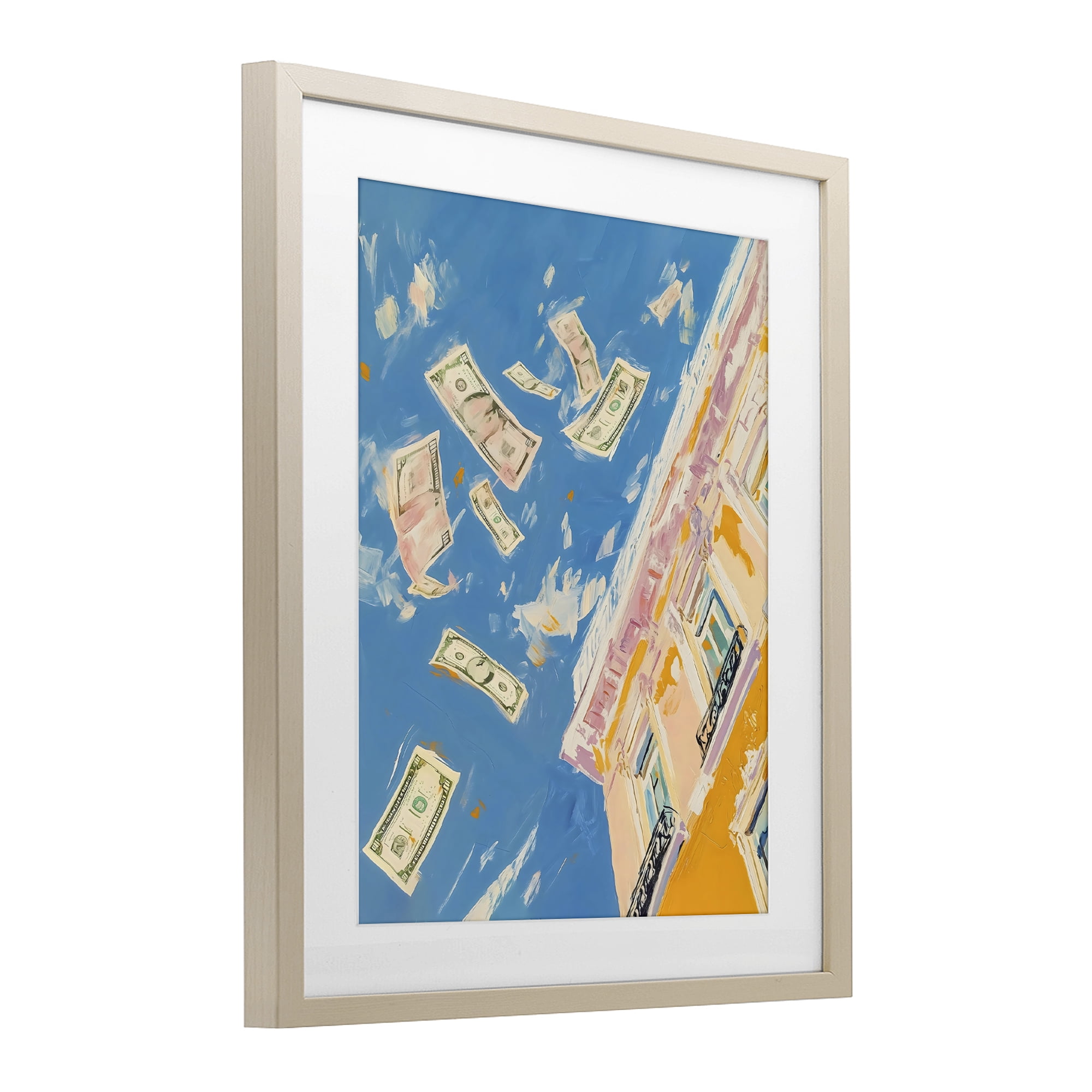 Stupell Industries Money Rain Drifting Past Windows Birch Framed Print Under Glass, design by The Prints Vibe
