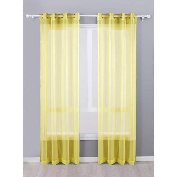 Decotex 2 Piece Sheer Voile Grommet Top Window Curtain Panel Drapes (54" X 120", Yellow)