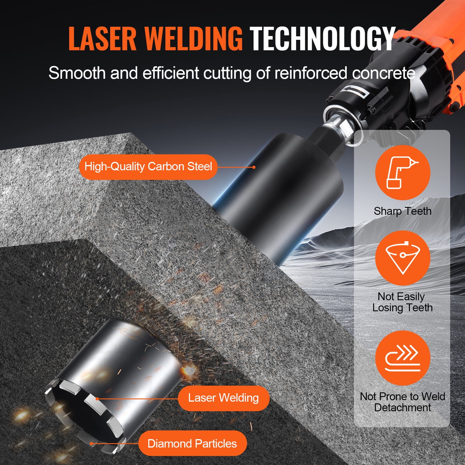 KFFKFF Diamond Core Drill Bit, 4.25" Diamond Wet Core Drilling Bits, 14" Penetration Depth Concrete Core Drilling Bit with Saw Edge, 1-1/4"-7 Inner Thread, Laser Fused, Diamond Wet Boring Bit
