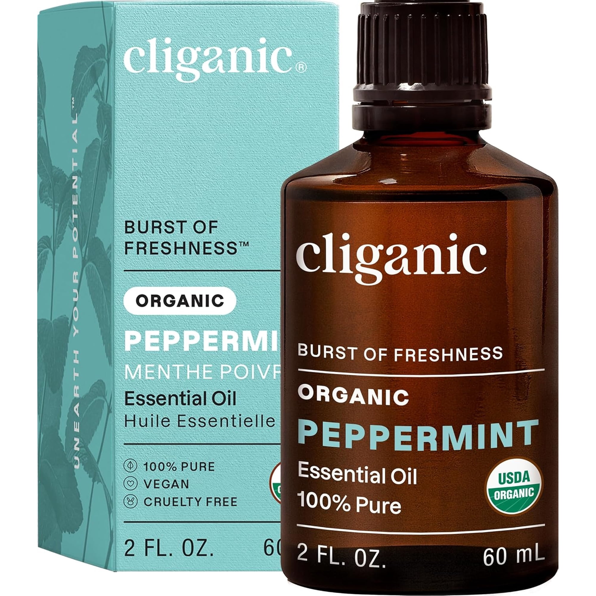 Cliganic Organic Peppermint Essential Oil - 100% Pure Natural for Aromatherapy Diffuser | Non-GMO Verified