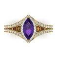 thumbnail image 2 of 1.2ct marquise cut purple natural amethyst 18k yellow gold halo Bridal Wedding Engagement Promise Anniversary Ring for Women size 7.5, 2 of 7
