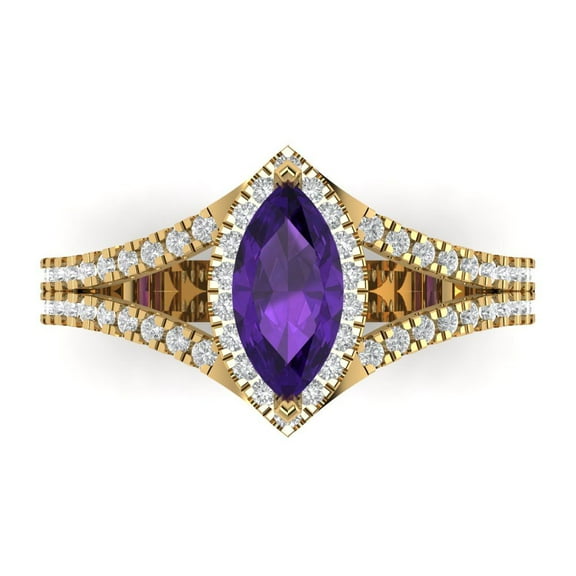 Halo Engagement Ring for Women - 1.2ct Natural Amethyst in 18K Yellow Gold Promise Ring