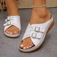 thumbnail image 6 of Dweltoz Women's Platform Slide Sandals Slip-On Open Toe 2 Straps Adjustable Buckle Slip Comfort Shoes Cork Footbed Synthetic Leather Beach Lightweight Slides,White 41, 6 of 6