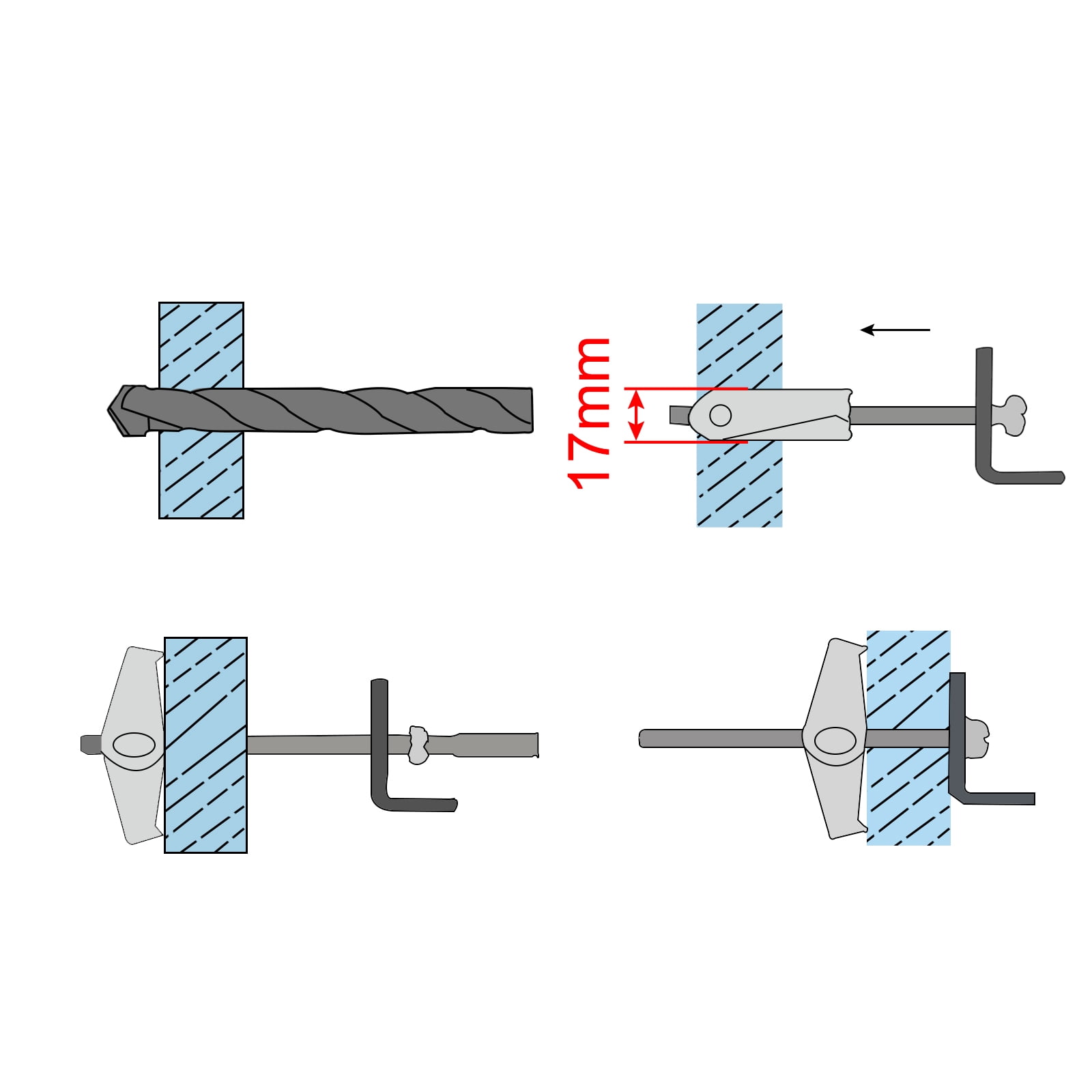 Uxcell 20Pack Spring Toggle Bolt Anchors, 1/4"x3" Butterfly Anchors Carbon Steel Round Head Toggle Bolt