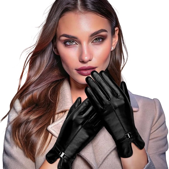 OZERO Women Sheepskin Leather Gloves Winter Warm Wool Lined Touchscreen Finger Gloves for Cold Weather Outdoor Daily Wear