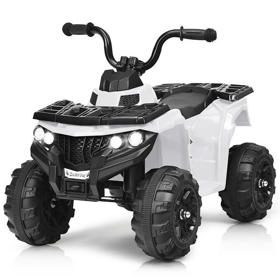 Costway Kids Ride On ATV Quad 4 Wheeler Electric Toy Car 6V Battery Power Led Lights, White