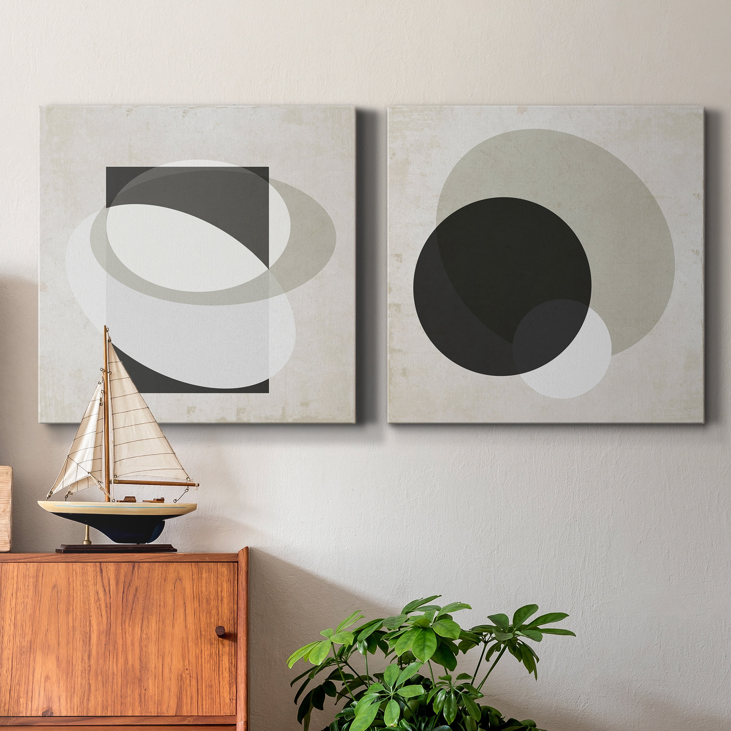 Moderniste Neutre III - Premium Gallery Wrapped Canvas - Ready to Hang Set of 2 - 10 x 10 Each