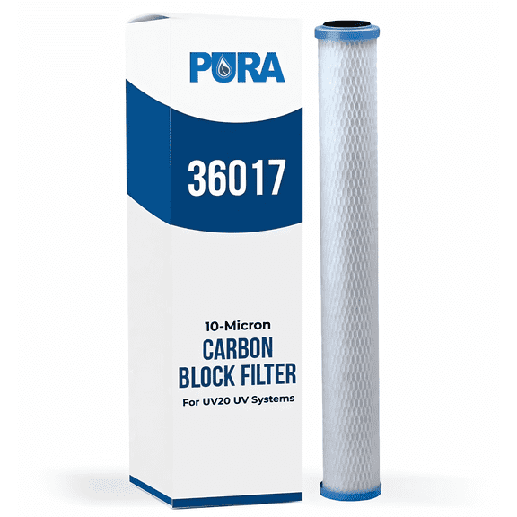 Pura 36017 10-Micron Carbon Block Filter Cartridge 2.5 x 20 Inch, Fits UV20-3 UV Water System, Reduces Chlorine Taste and Odor, NSF 42 Certified, 6000-Gallon Capacity