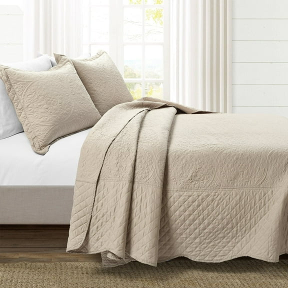 Medallion Scallop Bedspread Neutral 3Pc Set King