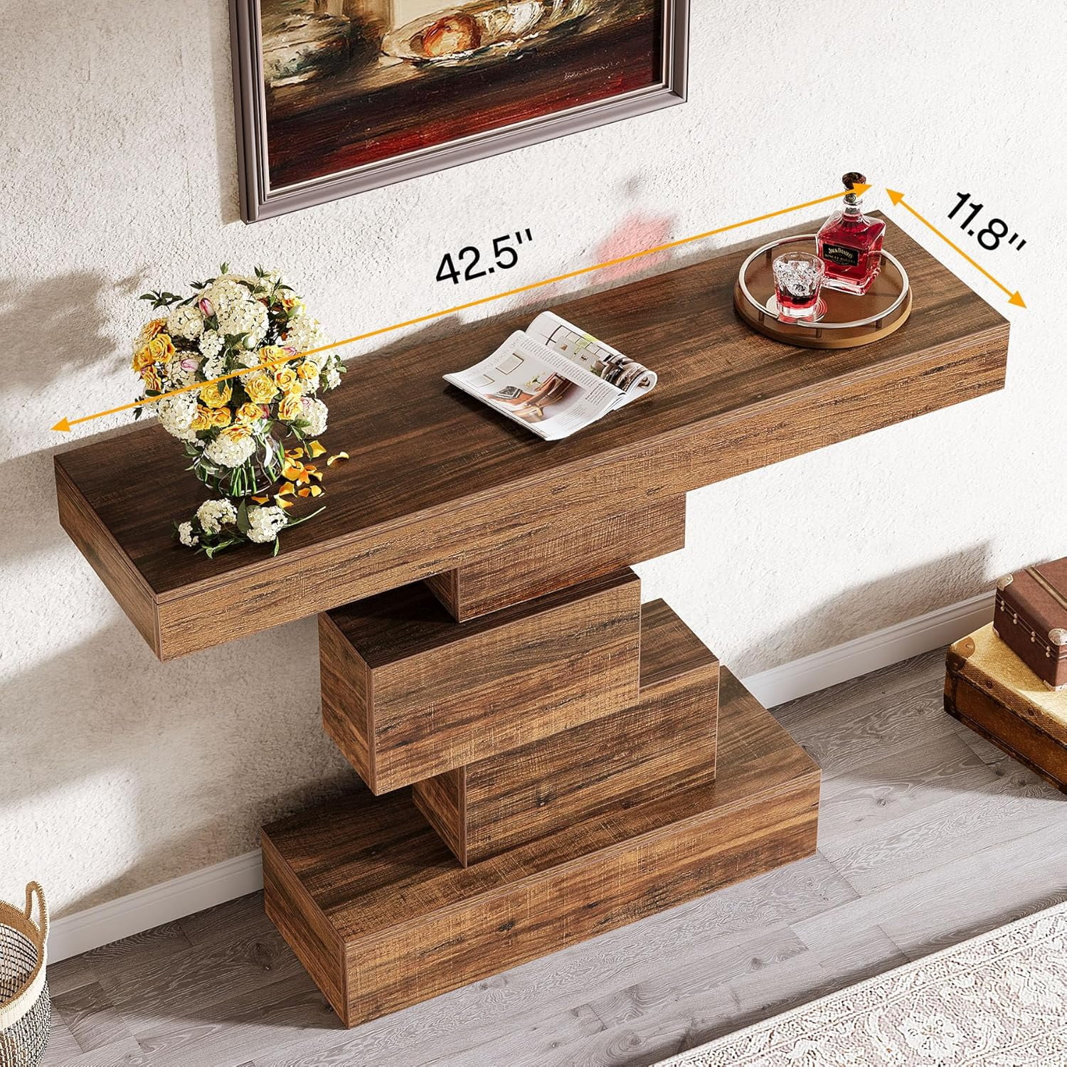 Tribesigns 42.5-Inch Farmhouse Sofa Table Behind Couch, Wooen Entryway Table for Hallway, Brown