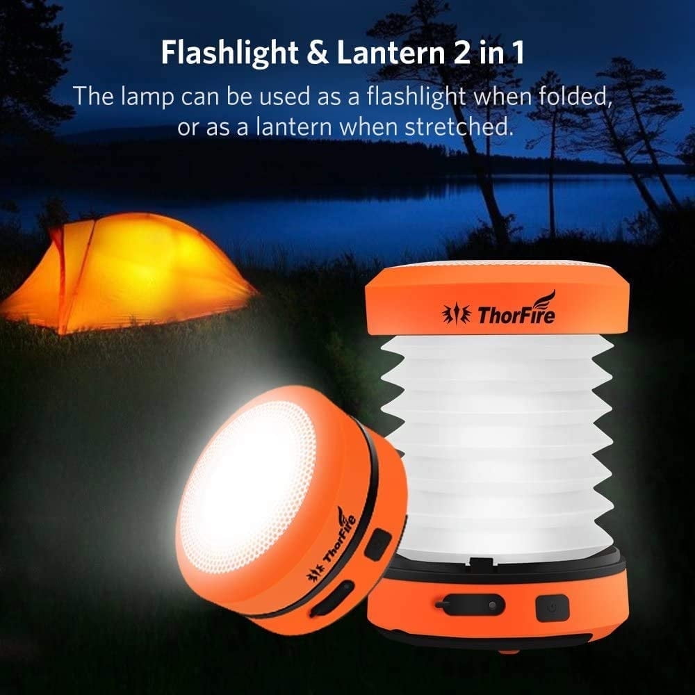 Thorfire LED Camping Lantern Lights Hand Crank USB Rechargeable Collapsible Mini Flashlight Emergency Torch Night Light Tent Lamp for Camping Hiking Tent Garden
