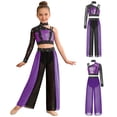 thumbnail image 2 of iiniim Girls Jazz Dance Colored Patch Party Wear Shiny Embellishment Modern Stage Contest Top with Pants Purple 12, 2 of 7