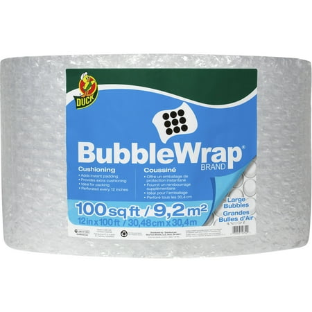 Duck Brand Large Bubble Wrap Cushioning, 12 in. x 100 ft., Clear