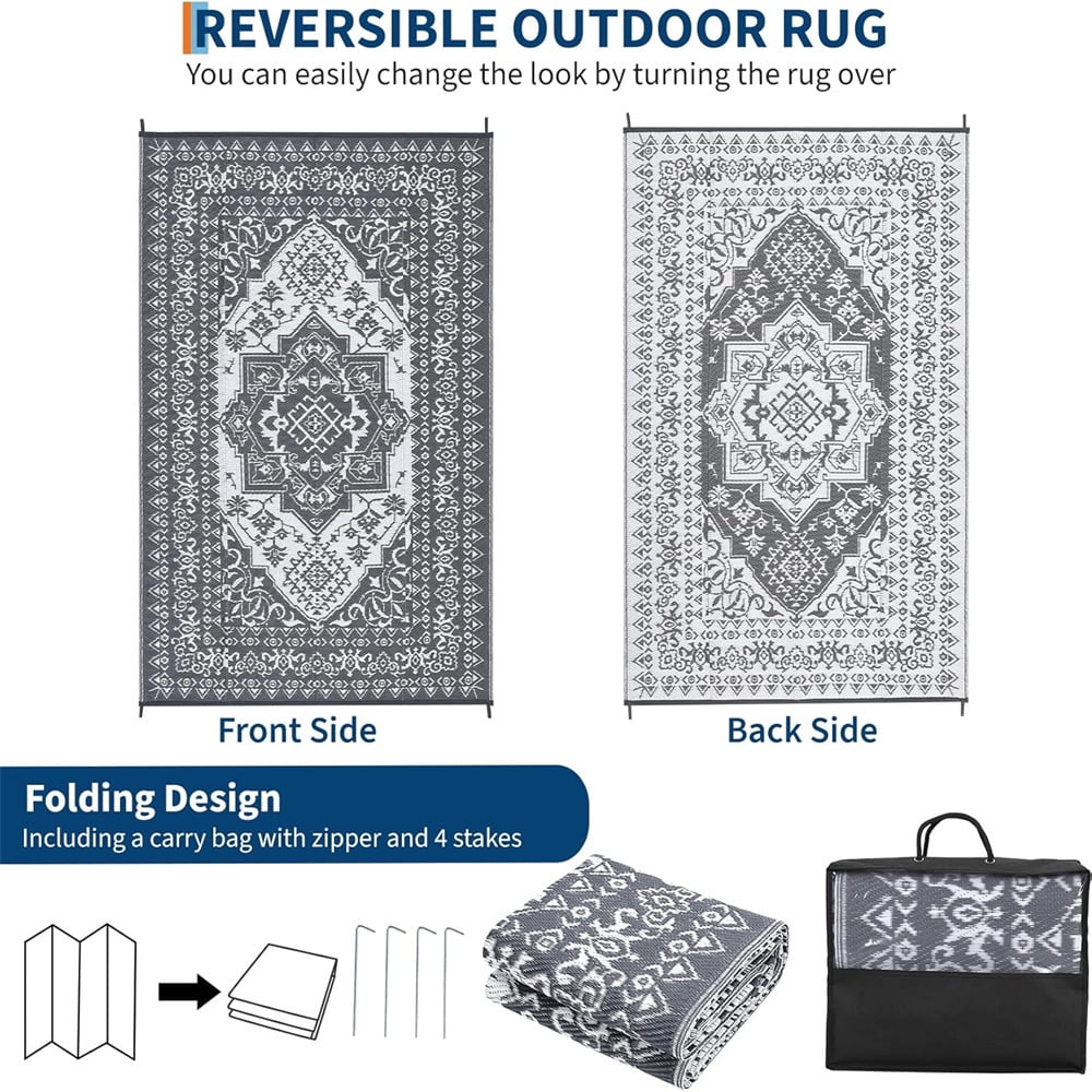 Outdoor Rugs8x10ft/9x12ft/10x14ft/9x18ft/10x20ft Waterproof Portable for Patio, Reversible Outdoor Plastic Straw Rug for Camping, RV Mat Modern Plaid Outdoor Rugs for Porch, Deck, Backyard, Balcony,