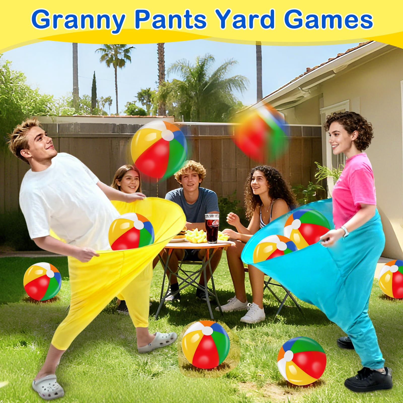 11 PCS Granny Pants Yard Game Set , 2 Oversized Pants with 8 Colorful Bouncy Balls & Air Pump, Outdoor Tossing Games for Family Easter Party, Carnival, Reunion & Backyard Fun