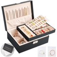 thumbnail image 1 of Sanikeon Cajas de joyería para mujeres y niñas, estuche organizador de joyas de cuero de 2 capas con caja de almacenamiento con cerradura, bandeja extraíble para collar, aretes, anillos con paño de pu, 1 of 5