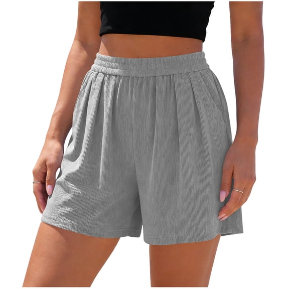 Kvture Womens Ribbed Summer Lounge Shorts, Versatile Solid Loose Elastic Waist Running Beach Shorts with Pockets XL Gray