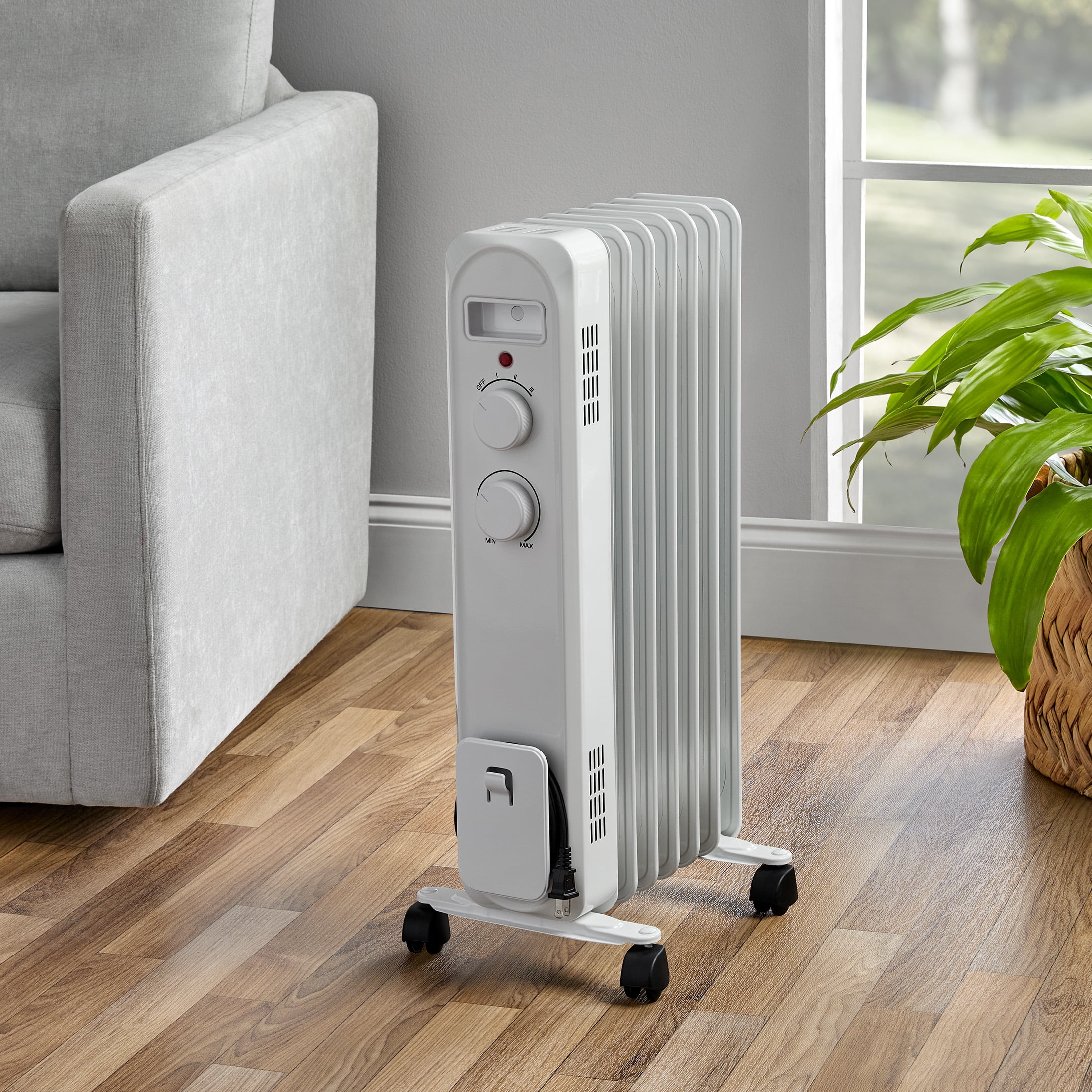 Mainstays White 1500W 3 Heat Settings Oil Filled Heater