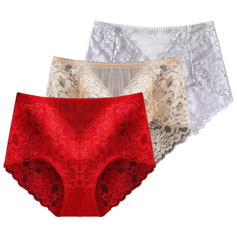 Women's Plus Size Underwear, Ladies Sexy Lace High Waisted Panties -  Comfortable Breather Mid-rise Plus Size Lace Panties M-4XL(3-Packs)