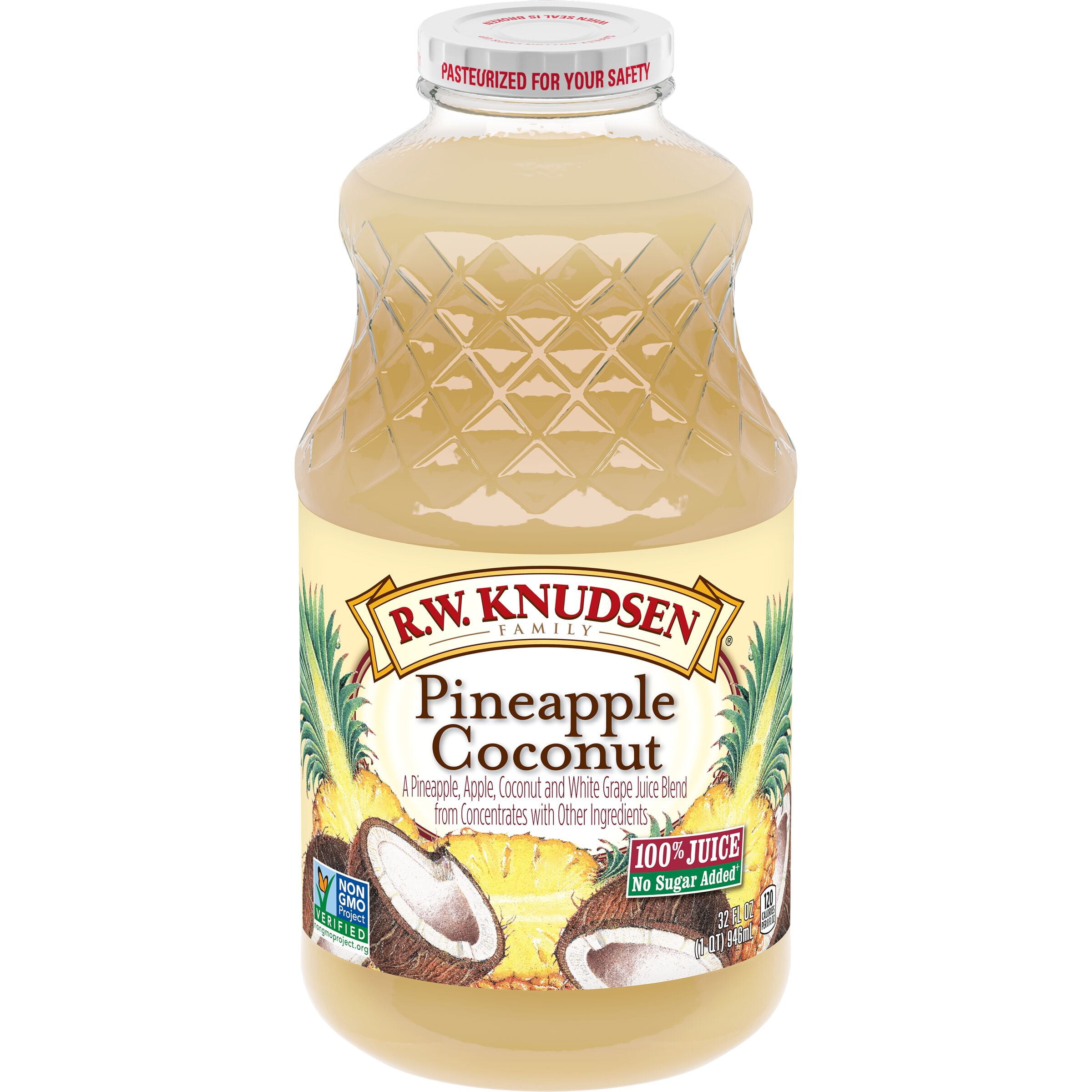 R.W. Knudsen Family Pineapple Coconut Juice Blend, 32 oz, Glass Bottle