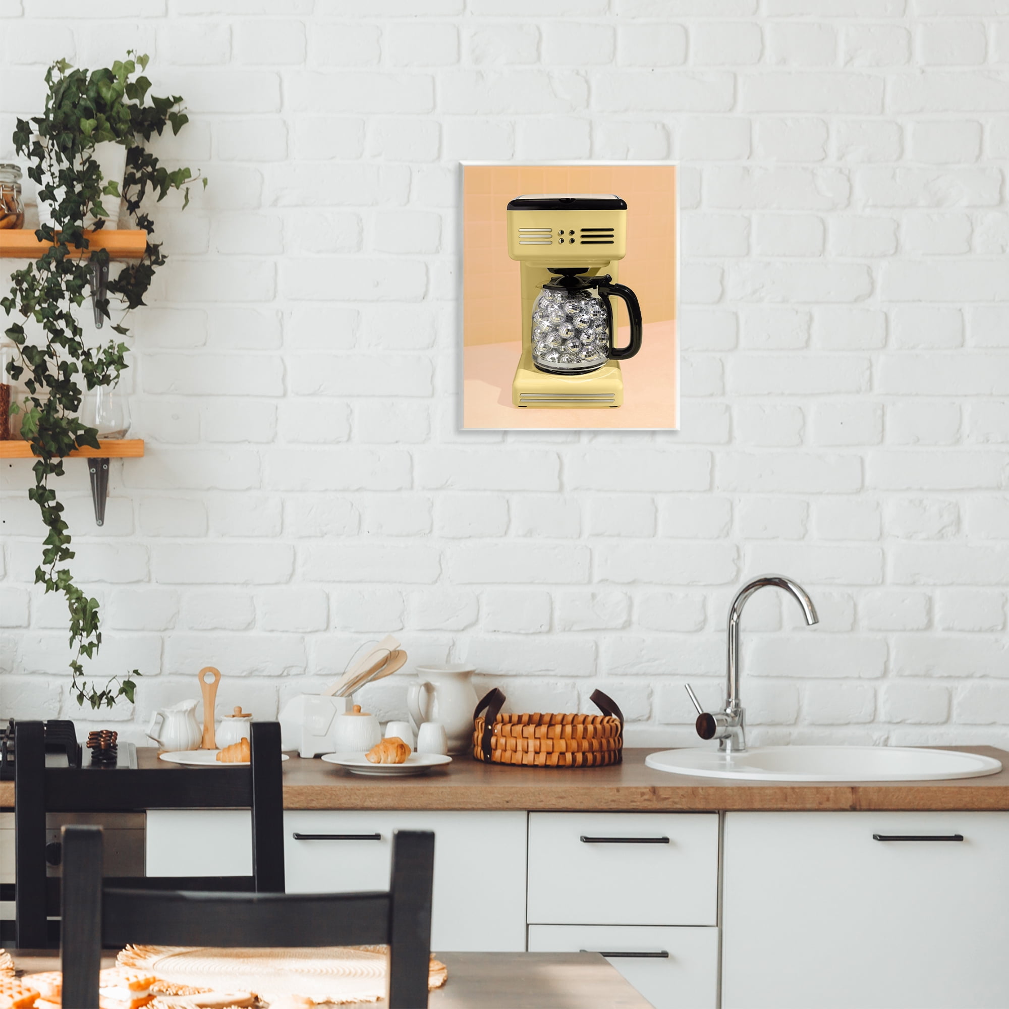 Stupell Industries Disco Coffee Maker over Yellow Wall Plaque Art, design by LISH Creative
