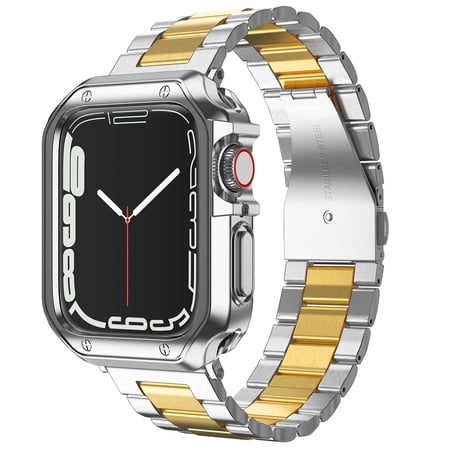 LGSY Compatible with Apple Watch Band Series 8 7 6 5 4 3 2 1 SE 38mm 40mm 41mm Women and Men Stainless Steel Strap with TPU Case for iWatch Bands